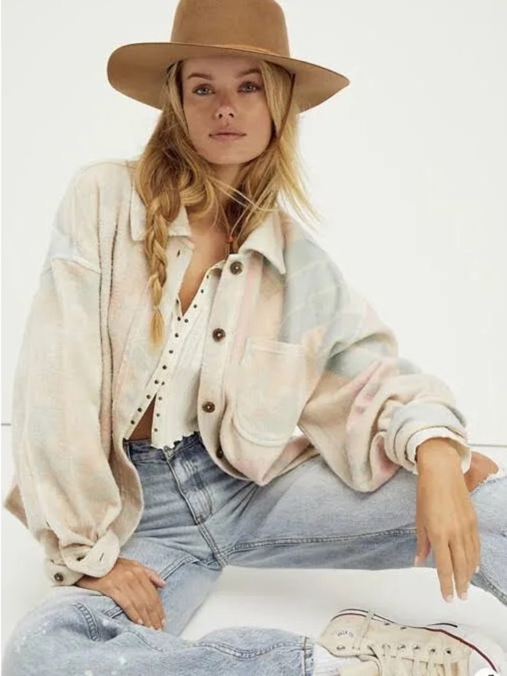 ๐ป๐ฅ Free People Kiwi Ruby Sunflower Printed Fleece Shirt Jacket Small